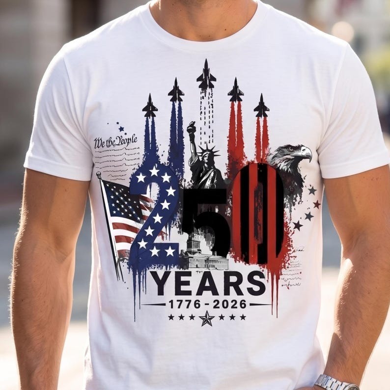 America 250 Years Shirt, Patriotic 1776-2026 Celebration Tee, USA Flag Freedom Graphic T Shirt for Men and Women
