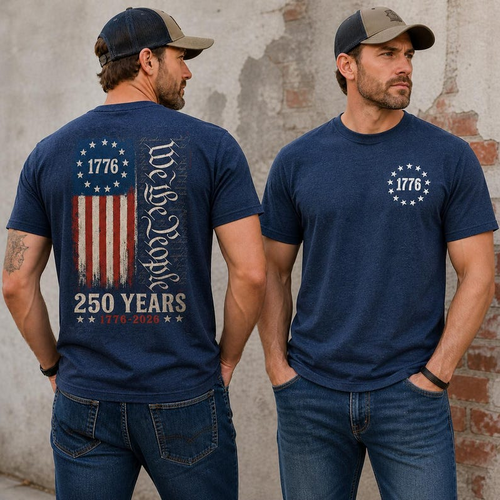 We The People 250 Years Shirt, Patriotic USA Flag Graphic Tee, America 1776 2026 Independence Day Fourth of July Apparel