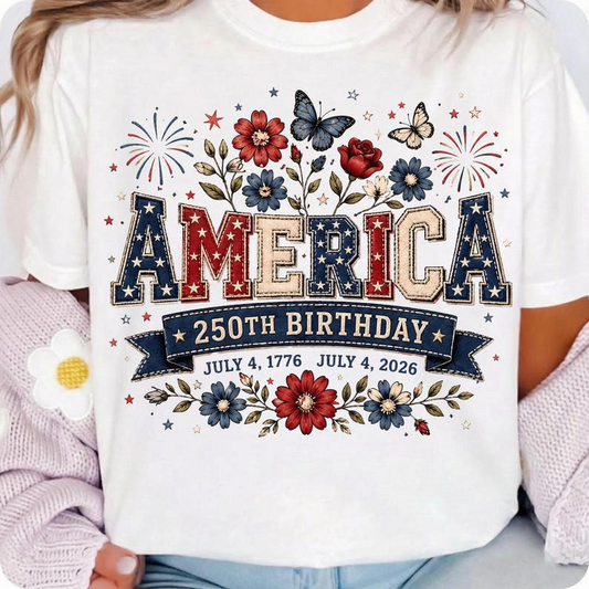 Comfort Colors America 250 Years of Freedom Shirt, Vintage Patriotic Floral Graphic Tee, Independence Day 2026 Apparel for Women