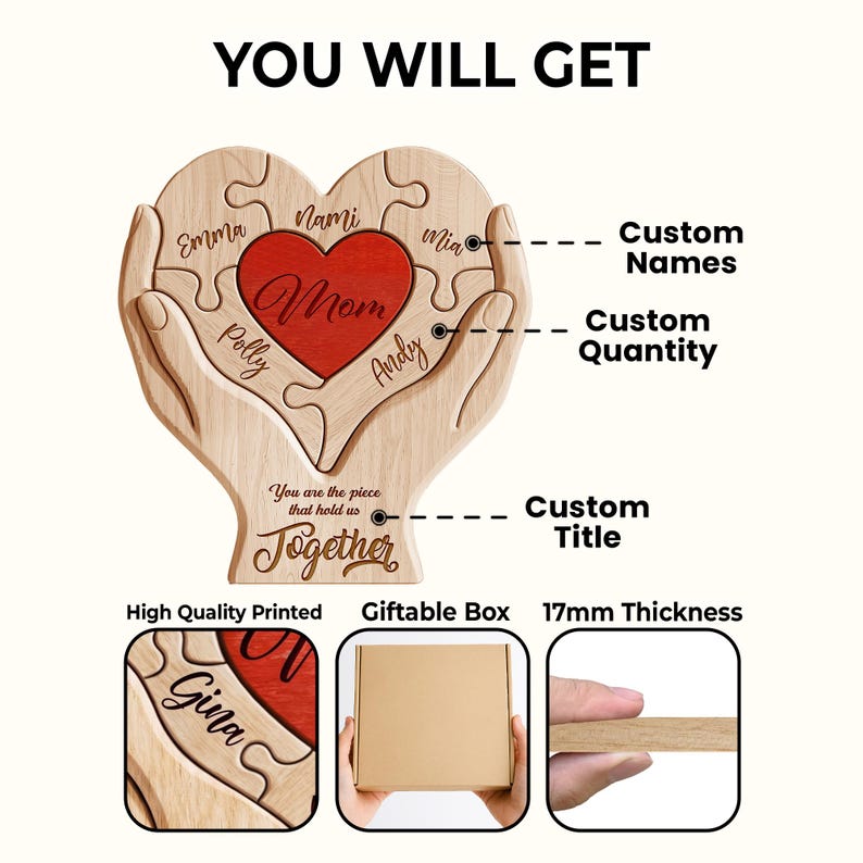 Personalized Fathers Day Wooden Puzzle, You Are The Piece That Holds Us Together Sign, Custom Gift For Dad From Kid, Printed Family Puzzle