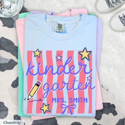 Personalized Kindergarten Teacher Shirt Custom Name Back to School Tee