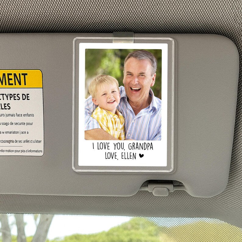 Custom Photo Car Visor Clip For Grandpa, Papa, Pop Pop, Fathers Day Gift With Kids Name & Photo, Best Grandpa Ever, New Grandpa Gift