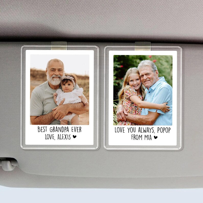 Custom Photo Car Visor Clip For Grandpa, Papa, Pop Pop, Fathers Day Gift With Kids Name & Photo, Best Grandpa Ever, New Grandpa Gift