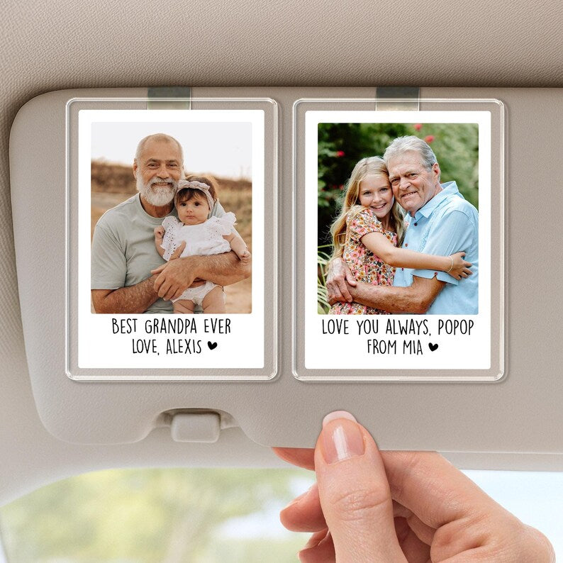 Custom Photo Car Visor Clip For Grandpa, Papa, Pop Pop, Fathers Day Gift With Kids Name & Photo, Best Grandpa Ever, New Grandpa Gift