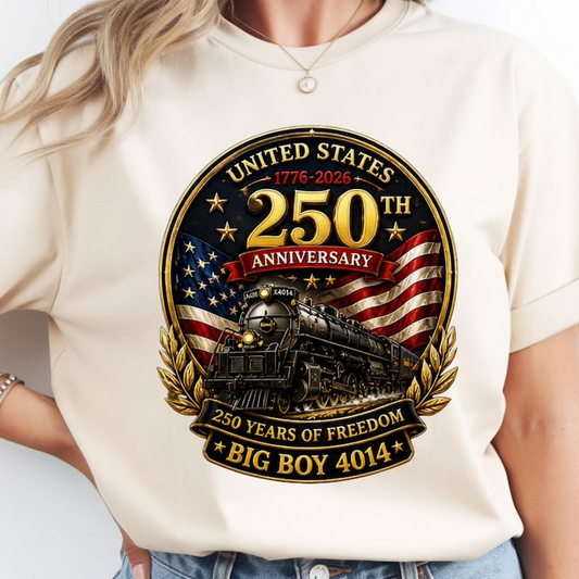 Comfort Colors United States 250 Years of Freedom Shirt, Big Boy 4014 Steam Locomotive T-Shirt, American Flag Patriotic Gift, America 250th Anniversary Shirt