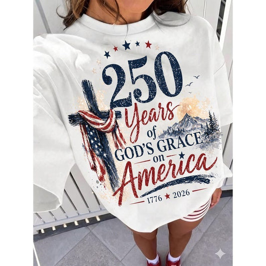 Comfort Colors Christian America 250th Anniversary Shirt, God’s Grace on America Tee, Patriotic Cross and Flag Graphic T-Shirt