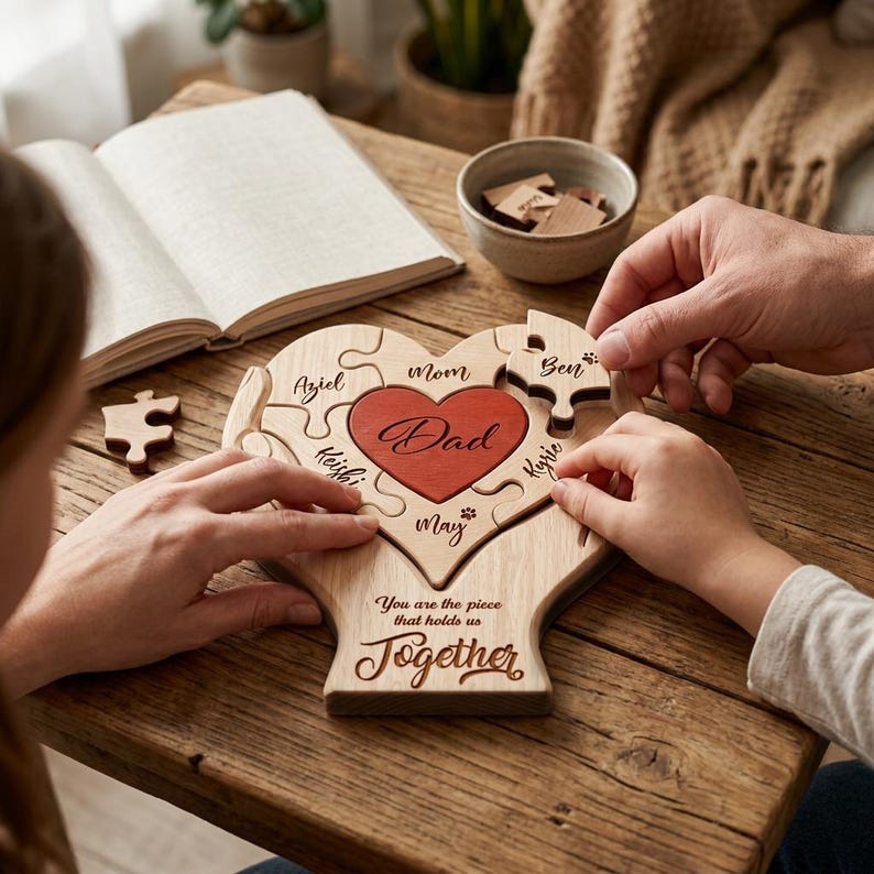 Personalized Fathers Day Wooden Puzzle, You Are The Piece That Holds Us Together Sign, Custom Gift For Dad From Kid, Printed Family Puzzle