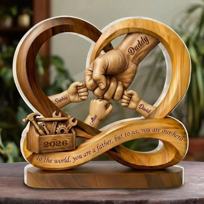 Personalized Daddy Acrylic Plaque, Custom Family Hands Infinity Knot Decor with Kids Names, Gift for Dad Father Birthday Christmas, Family Love Desk Decor