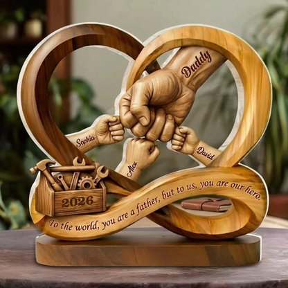 Personalized Daddy Acrylic Plaque, Custom Family Hands Infinity Knot Decor with Kids Names, Gift for Dad Father Birthday Christmas, Family Love Desk Decor