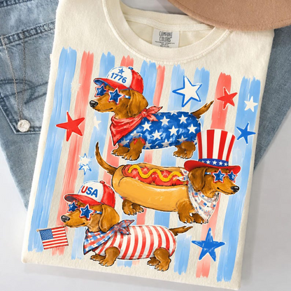 Comfort Colors Patriotic Dachshund Shirt, Funny Hot Dog Wiener Dog Tee, USA Flag Fourth of July Dog Shirt for Women Men, 250th Anniversary Shirt