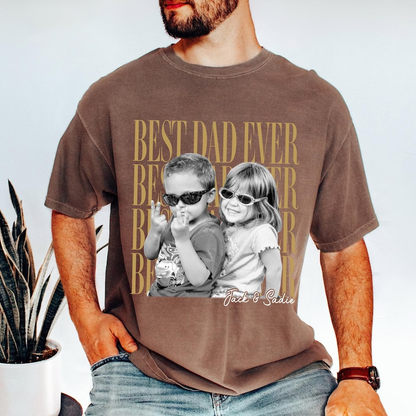 Comfort Colors Personalized Best Dad Ever Shirt with Kids Photo, Custom Photo Dad Tee, Father’s Day Gift for Daddy Papa Grandpa