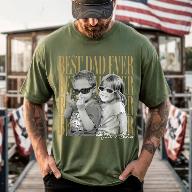 Comfort Colors Personalized Best Dad Ever Shirt with Kids Photo, Custom Photo Dad Tee, Father’s Day Gift for Daddy Papa Grandpa