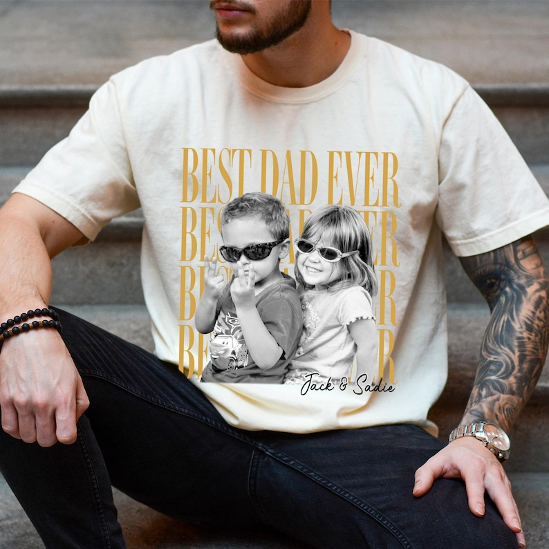 Comfort Colors Personalized Best Dad Ever Shirt with Kids Photo, Custom Photo Dad Tee, Father’s Day Gift for Daddy Papa Grandpa