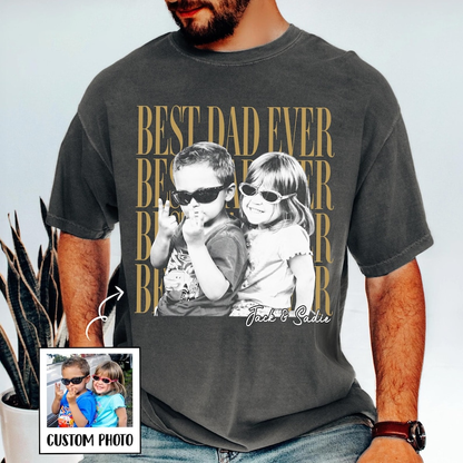 Comfort Colors Personalized Best Dad Ever Shirt with Kids Photo, Custom Photo Dad Tee, Father’s Day Gift for Daddy Papa Grandpa