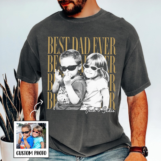 Comfort Colors Personalized Best Dad Ever Shirt with Kids Photo, Custom Photo Dad Tee, Father’s Day Gift for Daddy Papa Grandpa