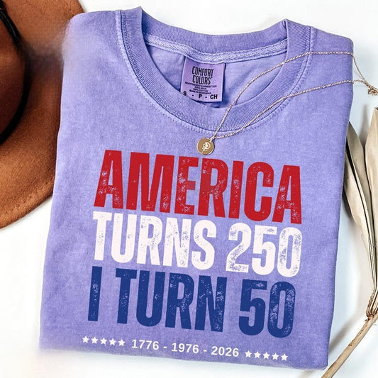 Comfort Colors 50th Birthday Patriotic Shirt, America 250 Years Celebration Tee, Red White Blue Vintage Birthday Outfit