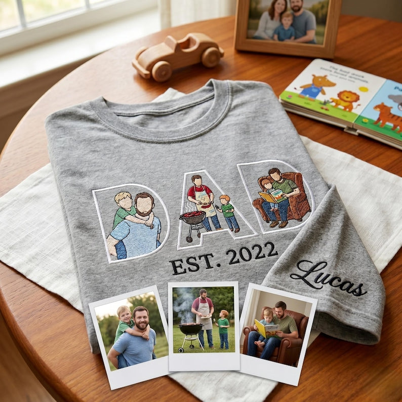 Custom Dad Hoodie Portrait From Photo Embroidered, Personalized Dad Portrait Shirt, Personalized Gifts For Dad, Father's Gift