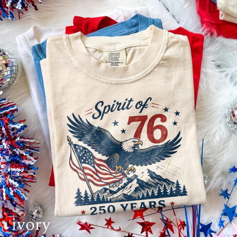 Comfort Colors Spirit of 76 Shirt, America 250th Anniversary Shirt, Patriotic Eagle T-Shirt, USA 1776 2026 Independence Day Tee