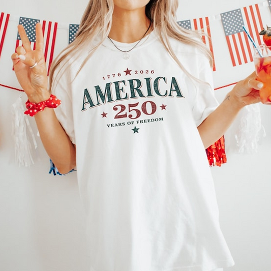 Comfort Colors America 250 Years of Freedom Shirt, Vintage Patriotic USA Tee, Red White Blue Independence Day T Shirt, 250th Anniversary Shirt