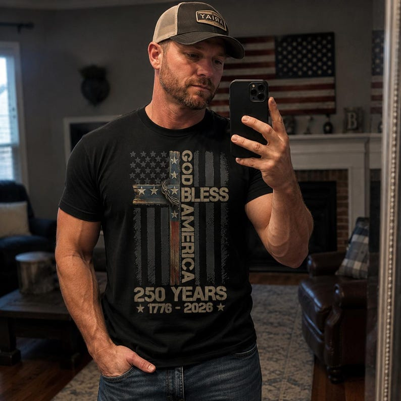 Christian America 250th Anniversary Shirt, God Bless America T-Shirt, Faith Based Patriotic Gift for Men and Women
