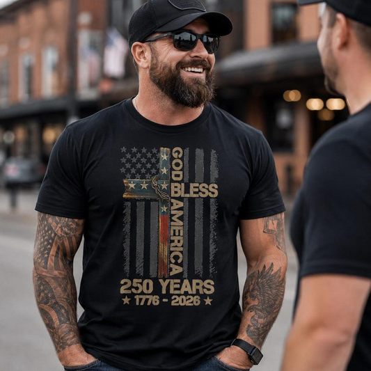 Christian America 250th Anniversary Shirt, God Bless America T-Shirt, Faith Based Patriotic Gift for Men and Women