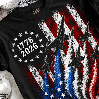 USA 250th Anniversary Shirt, American Flag Fighter Jets Graphic Tee, Patriotic Freedom Celebration T-Shirt