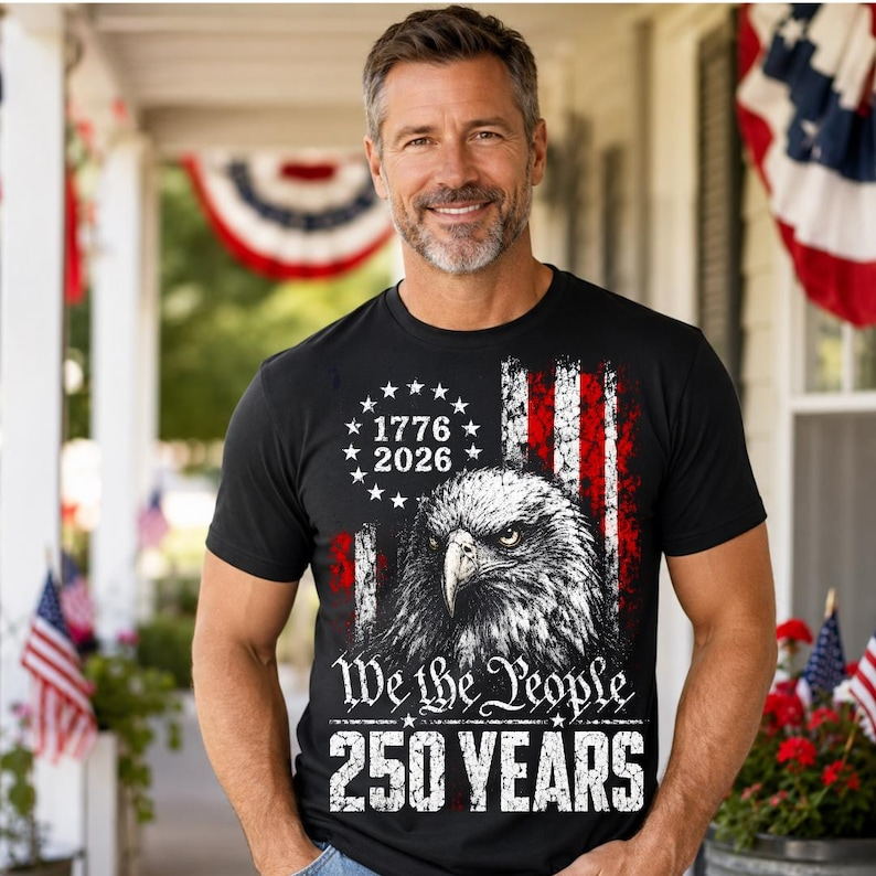 We The People 250 Years Graphic Shirt, Patriotic American Eagle Tee, Vintage USA Independence Day Outfit