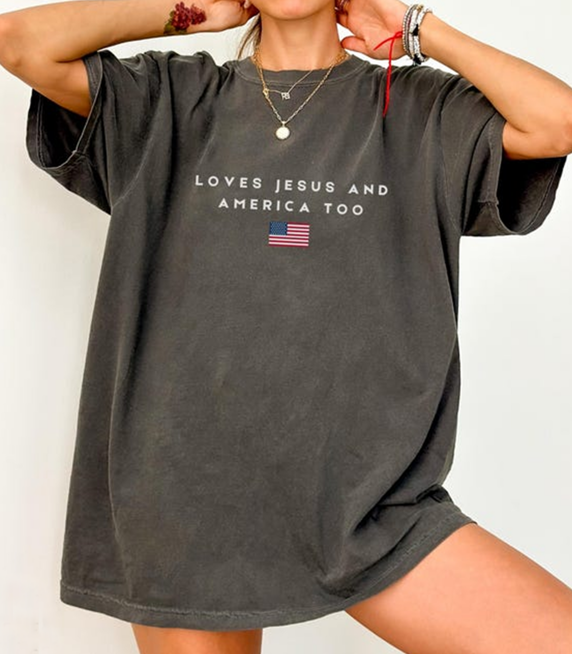 Comfort Colors Loves Jesus and America Too Shirt, Christian Patriotic T-Shirt, Faith and Freedom Tee, USA Flag Graphic Shirt 250th Anniversary