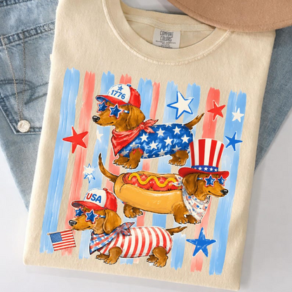 Comfort Colors Patriotic Dachshund Shirt, Funny Hot Dog Wiener Dog Tee, USA Flag Fourth of July Dog Shirt for Women Men, 250th Anniversary Shirt