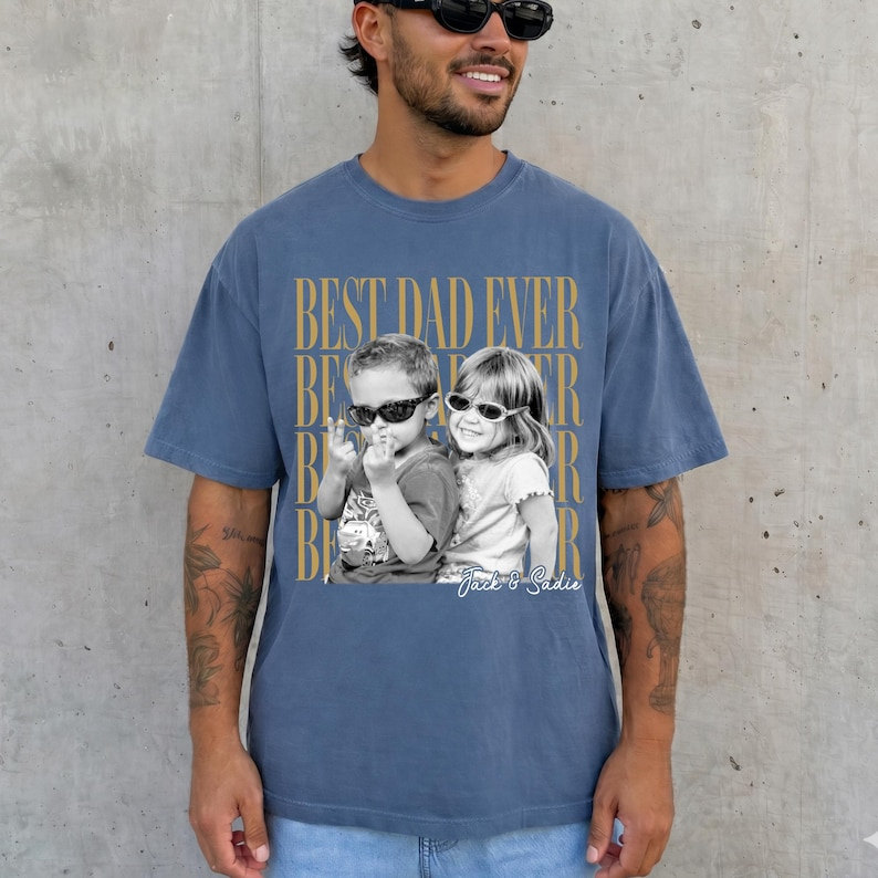 Comfort Colors Personalized Best Dad Ever Shirt with Kids Photo, Custom Photo Dad Tee, Father’s Day Gift for Daddy Papa Grandpa