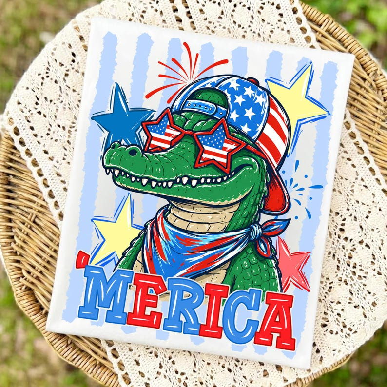 Merica Alligator Shirt, Funny Patriotic Crocodile Tee, USA Flag Fourth of July Graphic T Shirt for Women Men, 250th Anniversary Shirt