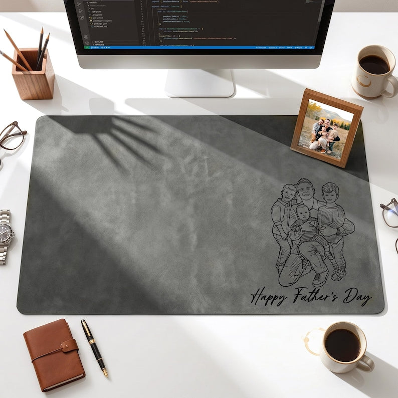 Custom Dad Photo Sketch Line Art Desk Mat, Personalized Dad We Love You, Father's Day Gift For Husband, Dad Picture Desk Pad Mouse Mat
