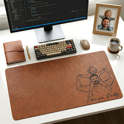 Custom Dad Photo Sketch Line Art Desk Mat, Personalized Dad We Love You, Father's Day Gift For Husband, Dad Picture Desk Pad Mouse Mat