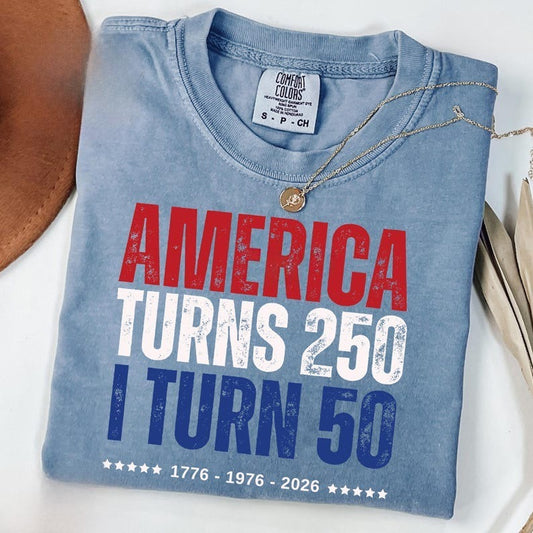 Comfort Colors 50th Birthday Patriotic Shirt, America 250 Years Celebration Tee, Red White Blue Vintage Birthday Outfit