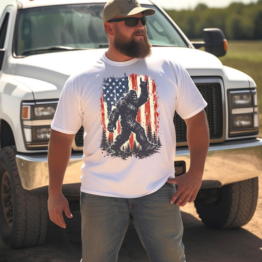 Patriotic Bigfoot Shirt, Sasquatch with American Flag Tee, Funny Independence Day T Shirt for Bigfoot Lovers, 250th Anniversary Shirt