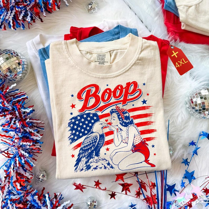 Comfort Colors Boop Patriotic Shirt, Funny Pin Up Girl and Bald Eagle Tee, USA Flag Fourth of July Graphic T Shirt for Women, 250th Anniversary Shirt