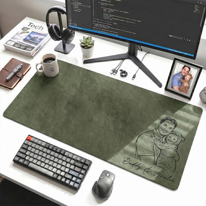Custom Dad Photo Sketch Line Art Desk Mat, Personalized Dad We Love You, Father's Day Gift For Husband, Dad Picture Desk Pad Mouse Mat