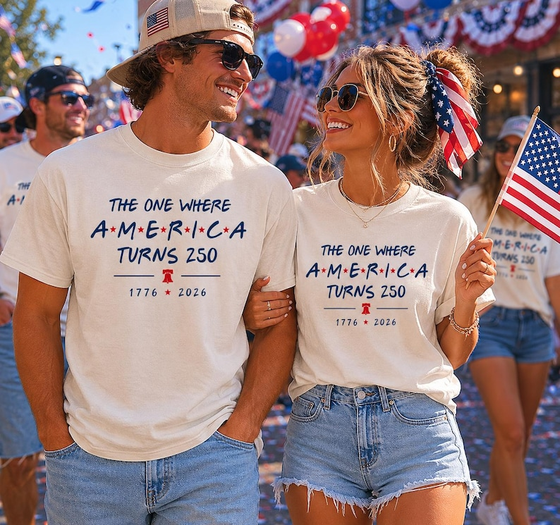 Comfort Colors The One Where America Turns 250 T-Shirt, Funny Patriotic Fourth of July Shirt, USA 250th Anniversary Shirt