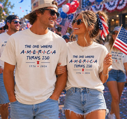 Comfort Colors The One Where America Turns 250 T-Shirt, Funny Patriotic Fourth of July Shirt, USA 250th Anniversary Shirt