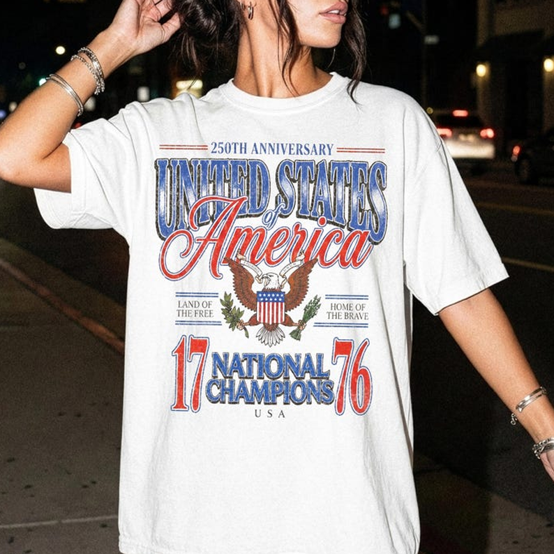 Comfort Colors America 250th Anniversary Shirt, 1776 National Champions Graphic Tee, Patriotic USA Flag Eagle Apparel for Men