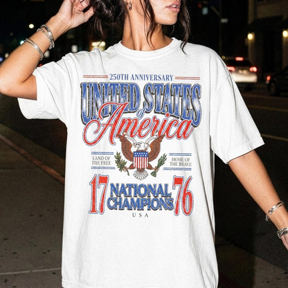 Comfort Colors America 250th Anniversary Shirt, 1776 National Champions Graphic Tee, Patriotic USA Flag Eagle Apparel for Men