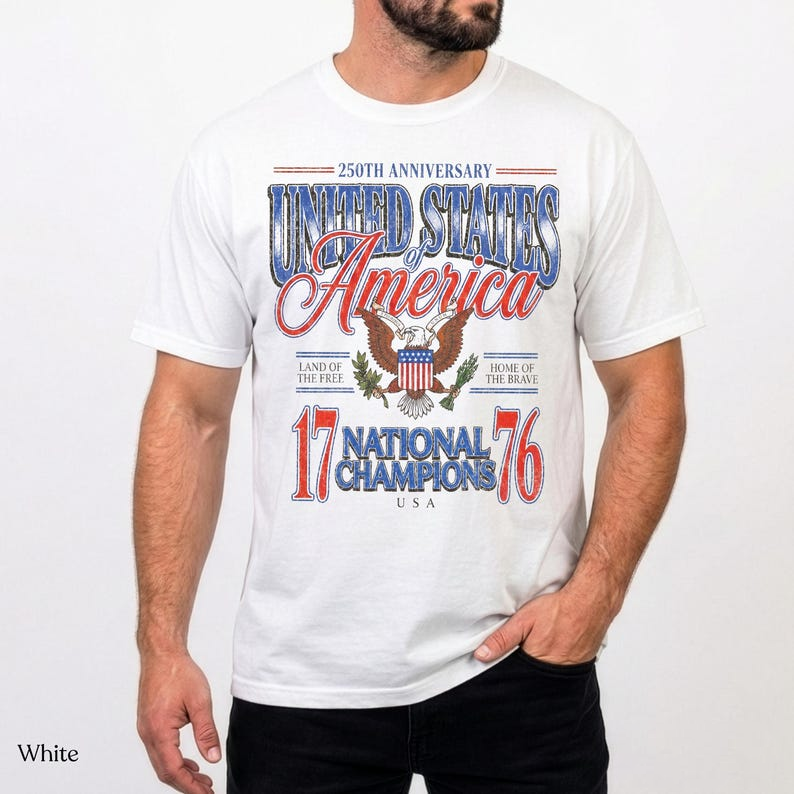 Comfort Colors America 250th Anniversary Shirt, 1776 National Champions Graphic Tee, Patriotic USA Flag Eagle Apparel for Men