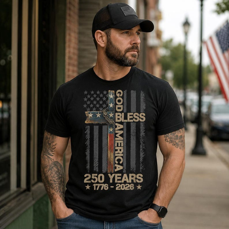 Christian America 250th Anniversary Shirt, God Bless America T-Shirt, Faith Based Patriotic Gift for Men and Women