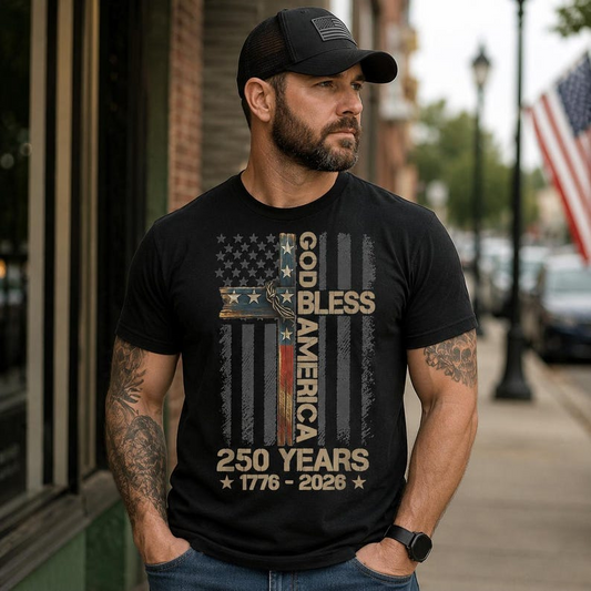 Christian America 250th Anniversary Shirt, God Bless America T-Shirt, Faith Based Patriotic Gift for Men and Women