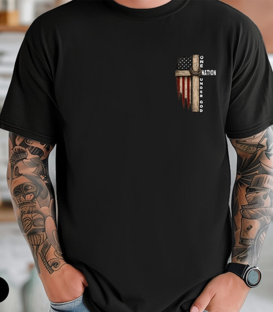 One Nation Under God 250 Years of Blessings Shirt, Christian Patriotic Back Print T-Shirt, American Flag Cross Faith Tee