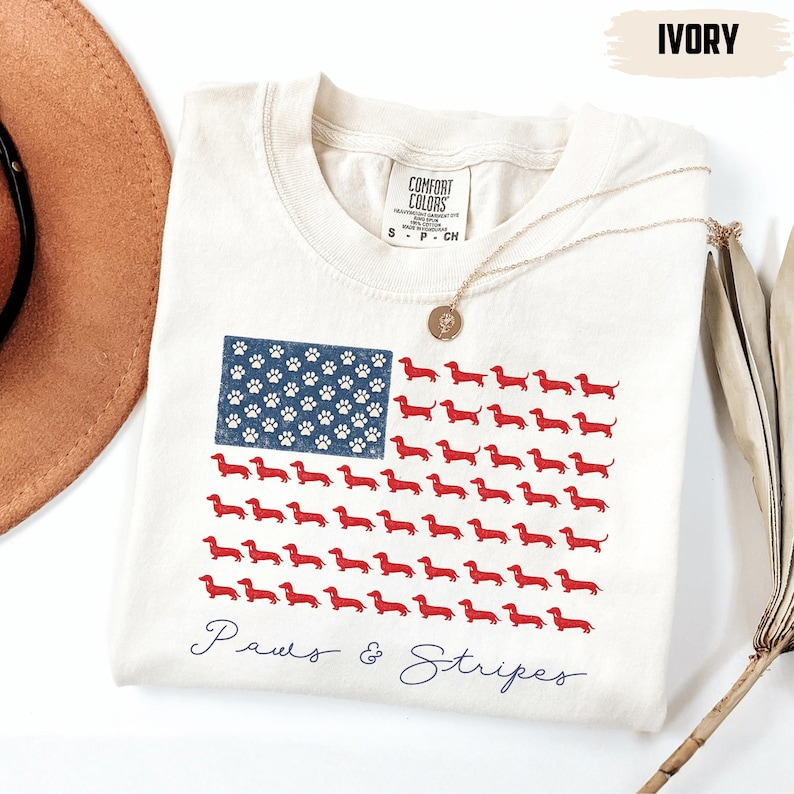 Comfort Colors Paws and Stripes Dachshund Shirt, Patriotic Wiener Dog Tee, USA Flag Dog Lover Fourth of July T Shirt, 250th Anniversary Shirt