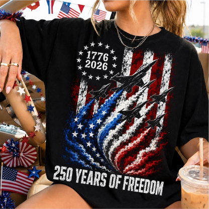 USA 250th Anniversary Shirt, American Flag Fighter Jets Graphic Tee, Patriotic Freedom Celebration T-Shirt