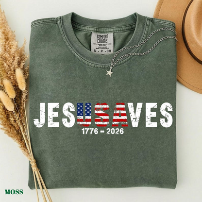Comfort Colors Jesus Saves America Shirt, Christian Independence Day Tee, Patriotic Faith Based Shirt for Men and Women
