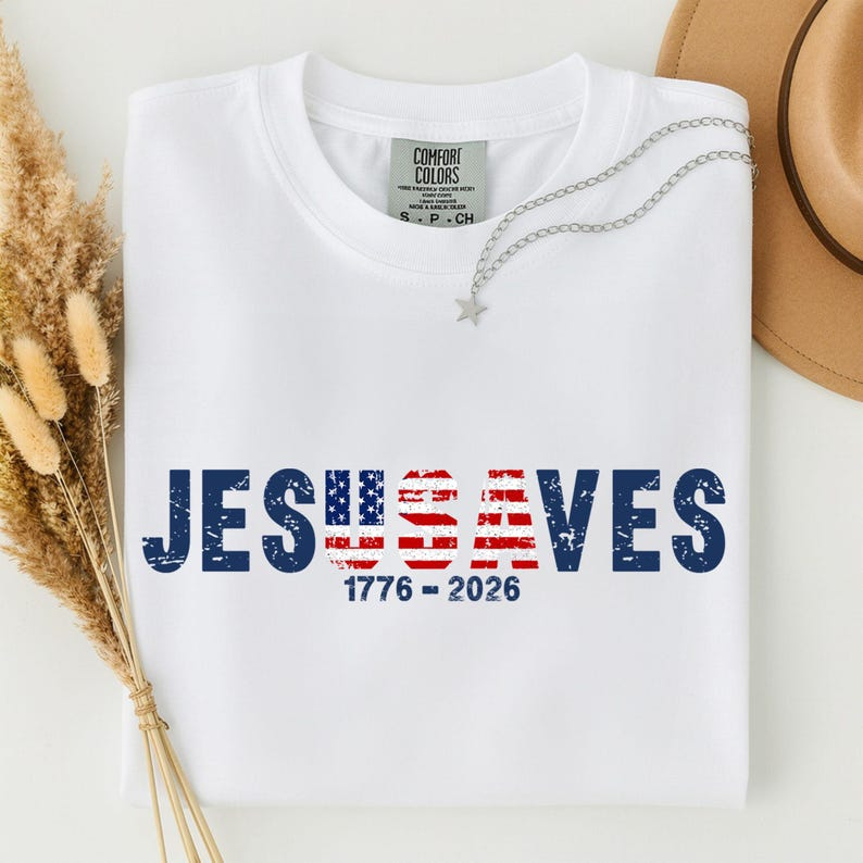 Comfort Colors Jesus Saves America Shirt, Christian Independence Day Tee, Patriotic Faith Based Shirt for Men and Women