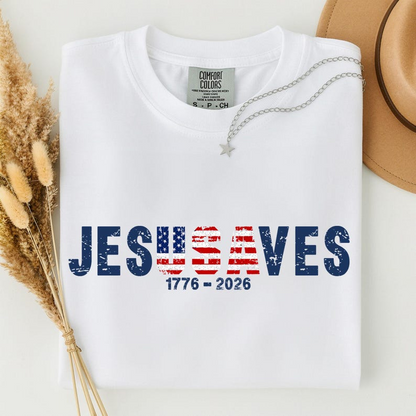 Comfort Colors Jesus Saves America Shirt, Christian Independence Day Tee, Patriotic Faith Based Shirt for Men and Women
